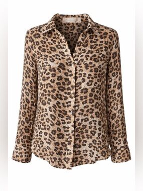 Cloth & Stone Leopard Print Button Up Blouse Safari Y2K Chic Boho Top-XS